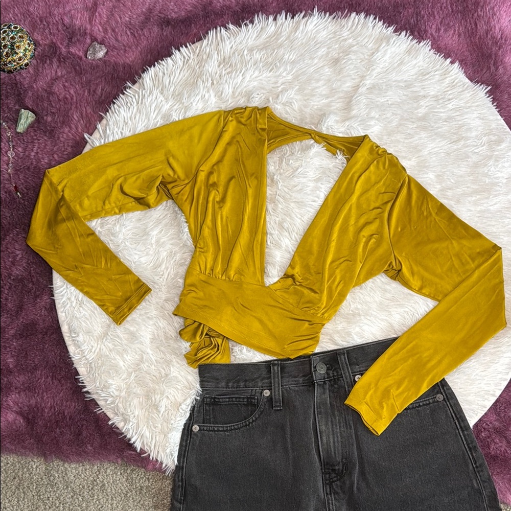 Urban Outfitters Mustard Yellow Women's Wrap Top Open Back